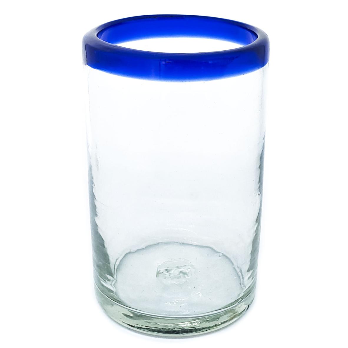 Vasos de Vidrio Soplado / Juego de 6 vasos grandes con borde azul cobalto / stos artesanales vasos le darn un toque clsico a su bebida favorita.
